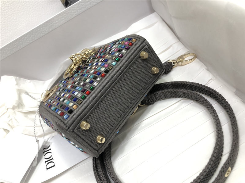 MICRO LADY Dior BAG Metallic Canvas Embroidered with Multicolor Crystals Top