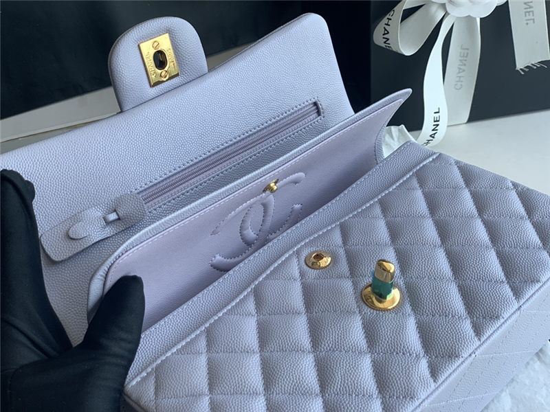 Small CLASSIC HANDBAG Grained Calfskin Gold Metal Lilac A