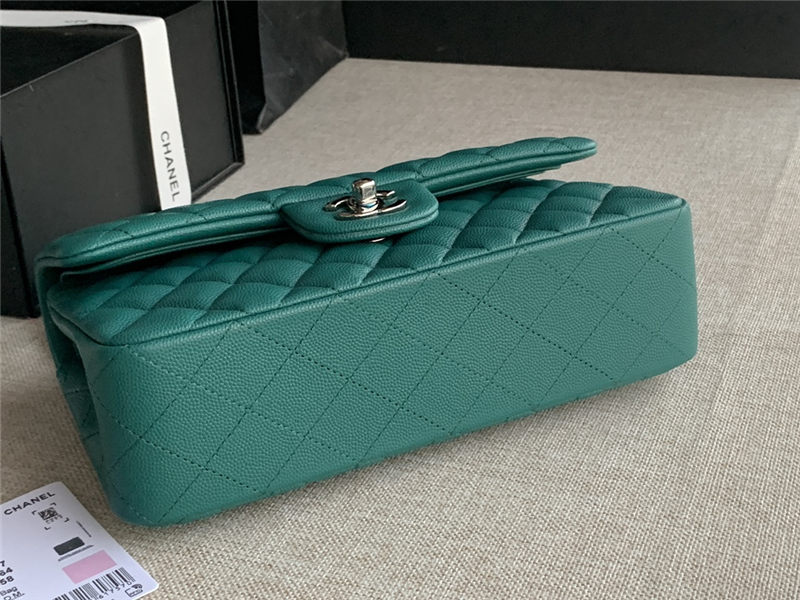 Small CLASSIC HANDBAG Grained Calfskin Silver Metal Green A