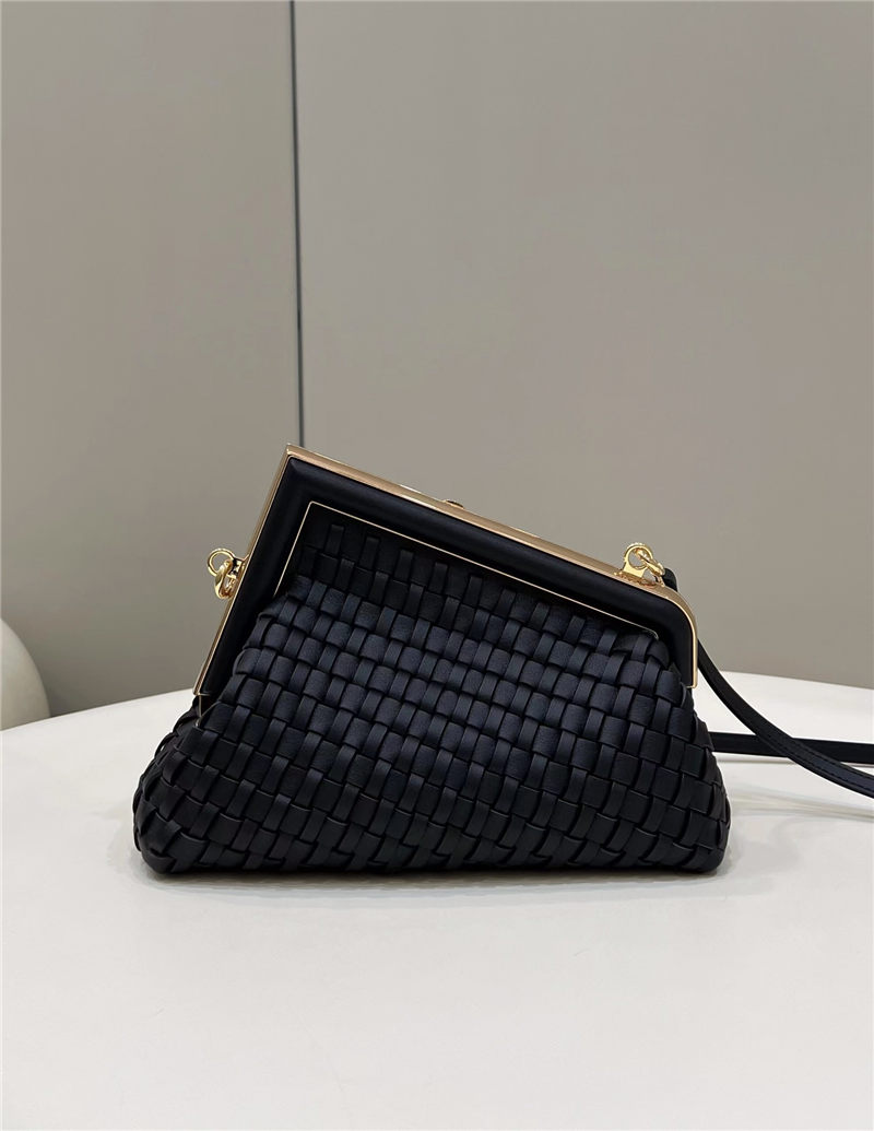 Fendi First Small Braided Leather Bag Black High