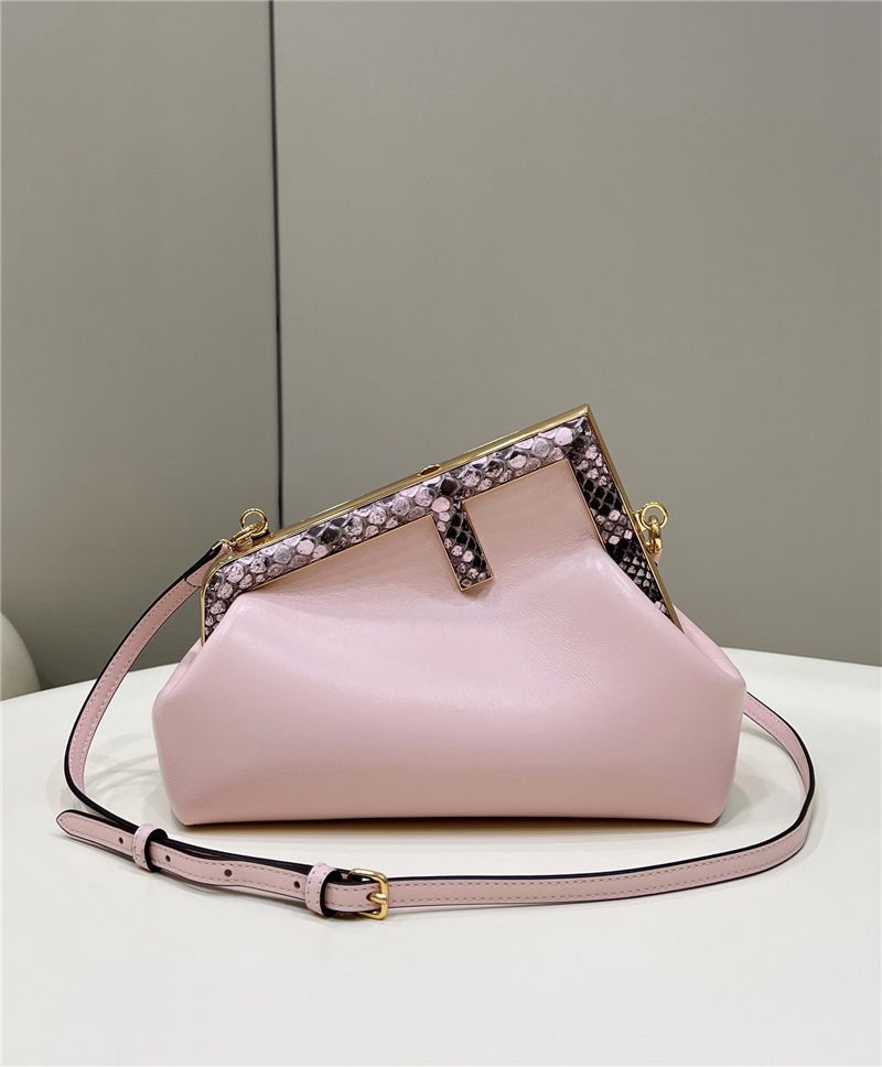 Fendi First Small Leather Bag with exotic details Pink High