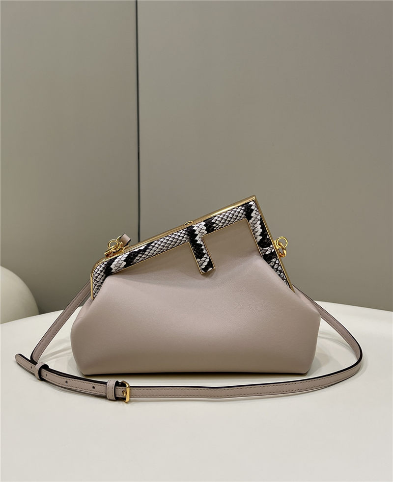 Fendi First Small Leather Bag with exotic details Milk-Tea High