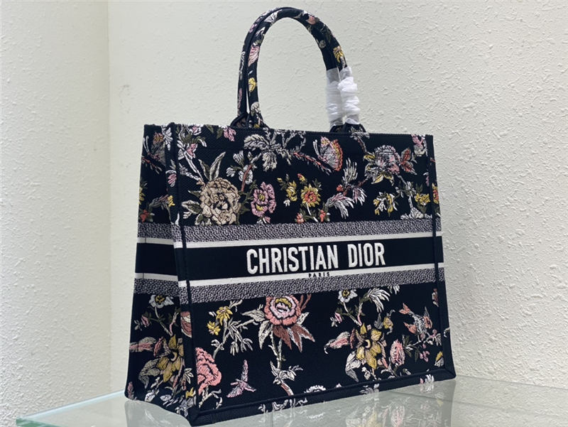 LARGE Dior BOOK TOTE Dior Jardin Botanique Embroidery Black High