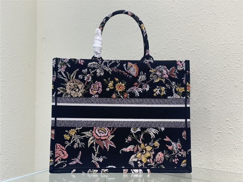 LARGE Dior BOOK TOTE Dior Jardin Botanique Embroidery Black High