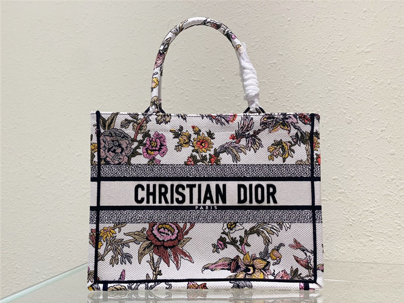 MEDIUM Dior BOOK TOTE Dior Jardin Botanique Embroidery White High