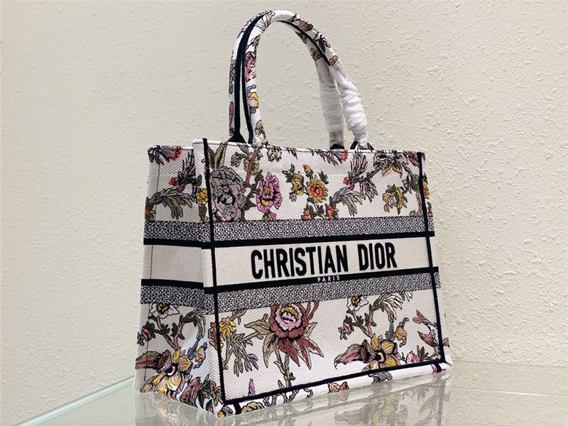 MEDIUM Dior BOOK TOTE Dior Jardin Botanique Embroidery White High