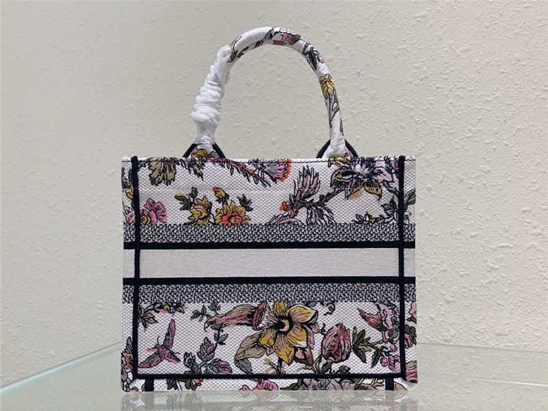 SMALL Dior BOOK TOTE Dior Jardin Botanique Embroidery White High