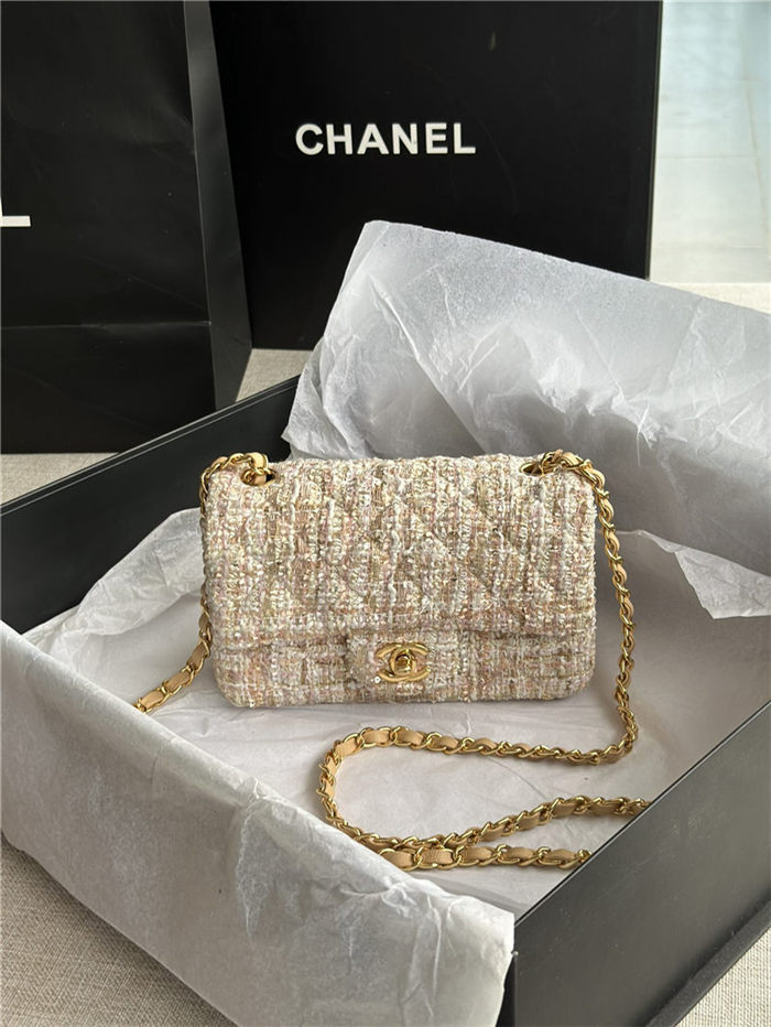 Chanel Mini Classic Flap Bag Tweed Beige High