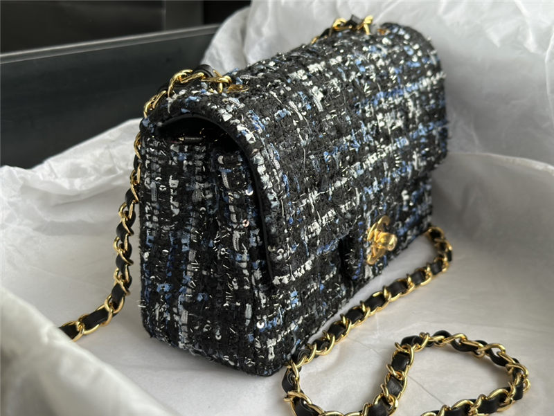 Chanel Mini Classic Flap Bag Tweed Black/Blue High