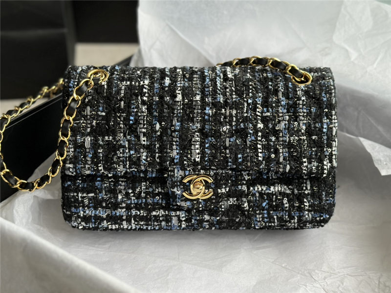 Chanel Medium Classic Flap Bag Tweed Black/Blue High