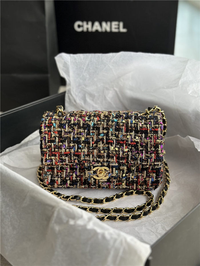 Chanel Mini Classic Flap Bag Tweed Colorful High