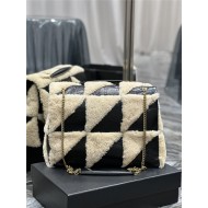 JAMIE GIANT CHAIN BAG "CARRÉ RIVE GAUCHE" IN SUEDE AND SHEARLING PATCHWORK High