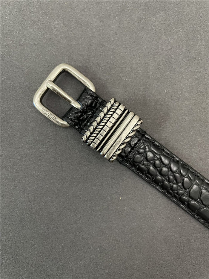 YSL HUBLOT LOOP BELT IN CROCODILE-EMBOSSED LEATHER 20MM Silver High