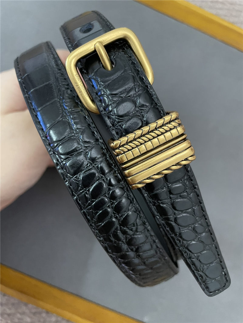 YSL HUBLOT LOOP BELT IN CROCODILE-EMBOSSED LEATHER 20MM Gold High