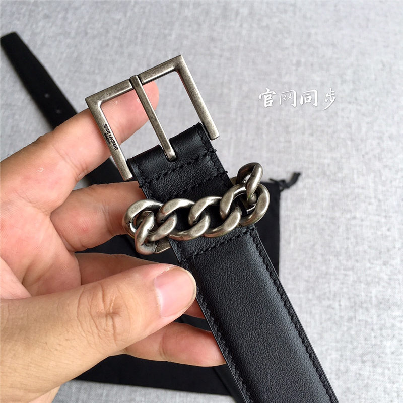 YSL BELT IN SMOOTH LEATHER 30MM 2-0425 Silver High