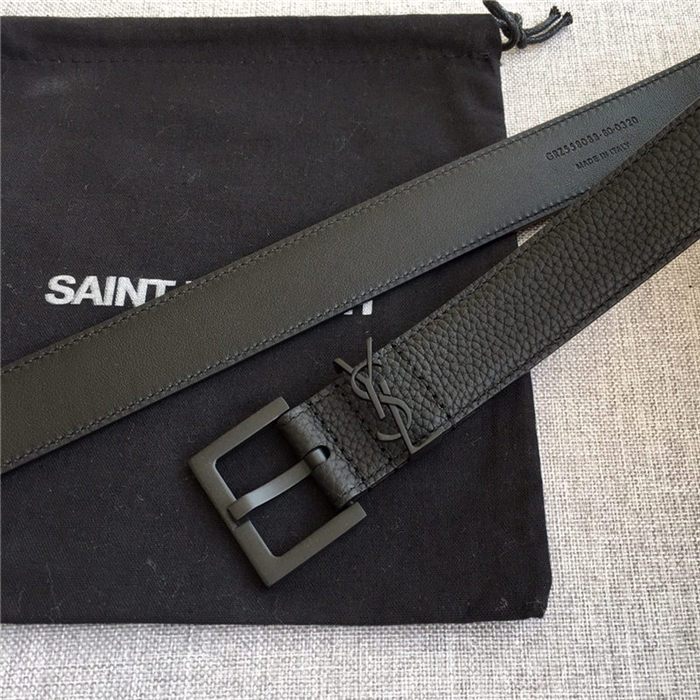 YSL CASSANDRE BELT WITH SQUARE BUCKLE IN GRAINED LEATHER 30MM Black High