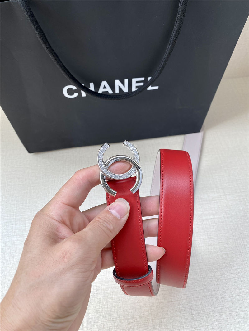 Chanel BELT Calfskin Gold/Silver Metal & Strass 30MM 2-1027 Red 2022 High