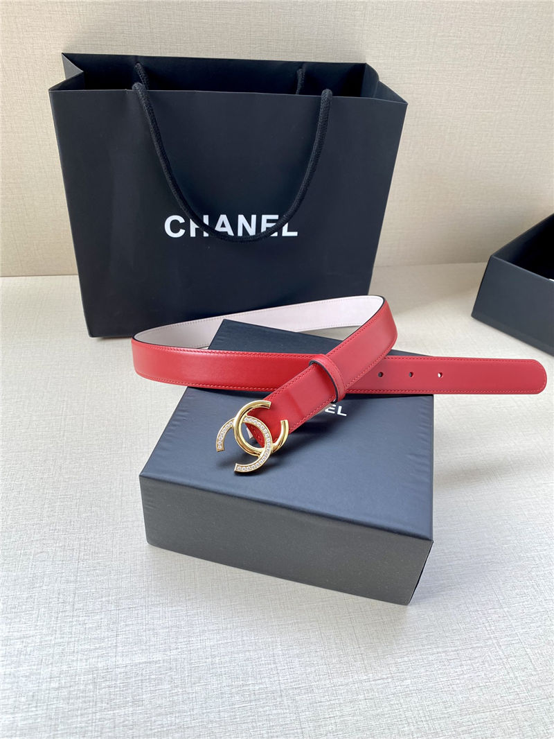 Chanel BELT Calfskin Gold/Silver Metal & Strass 30MM 2-1027 Red 2022 High