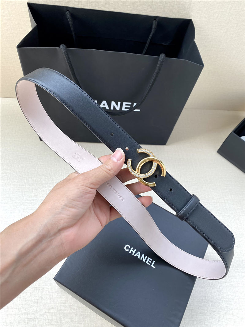 Chanel BELT Calfskin Gold/Silver Metal & Strass 30MM 2-1027 Black 2022 High