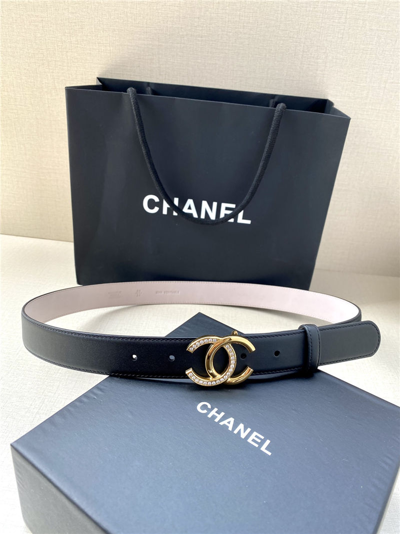 Chanel BELT Calfskin Gold/Silver Metal & Strass 30MM 2-1027 Black 2022 High