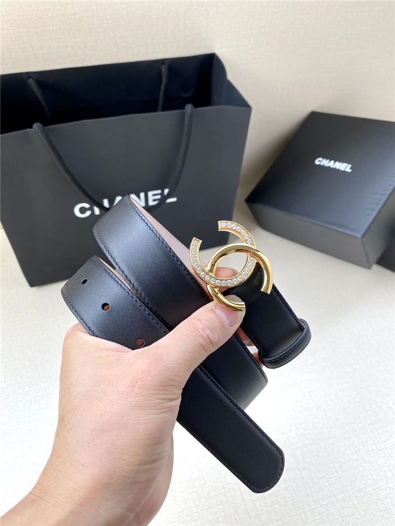 Chanel BELT Calfskin Gold/Silver Metal & Strass 30MM 2-1027 Black 2022 High