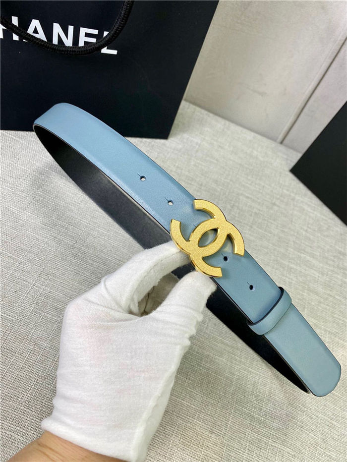 Chanel BELT Calfskin Gold/Silver Metal 30MM 2-1011 Grey Blue 2022 High