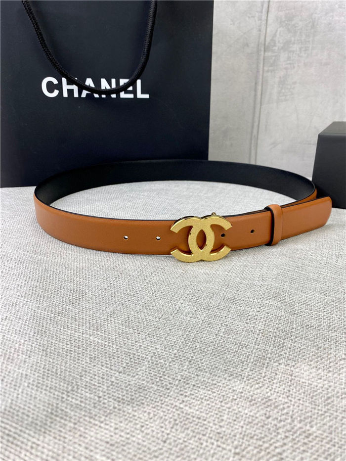 Chanel BELT Calfskin Gold/Silver Metal 30MM 2-1011 Brown 2022 High