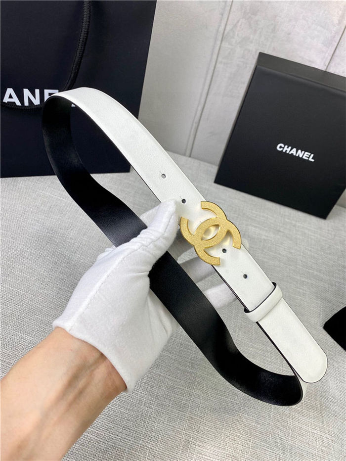 Chanel BELT Calfskin Gold/Silver Metal 30MM 2-1011 White 2022 High