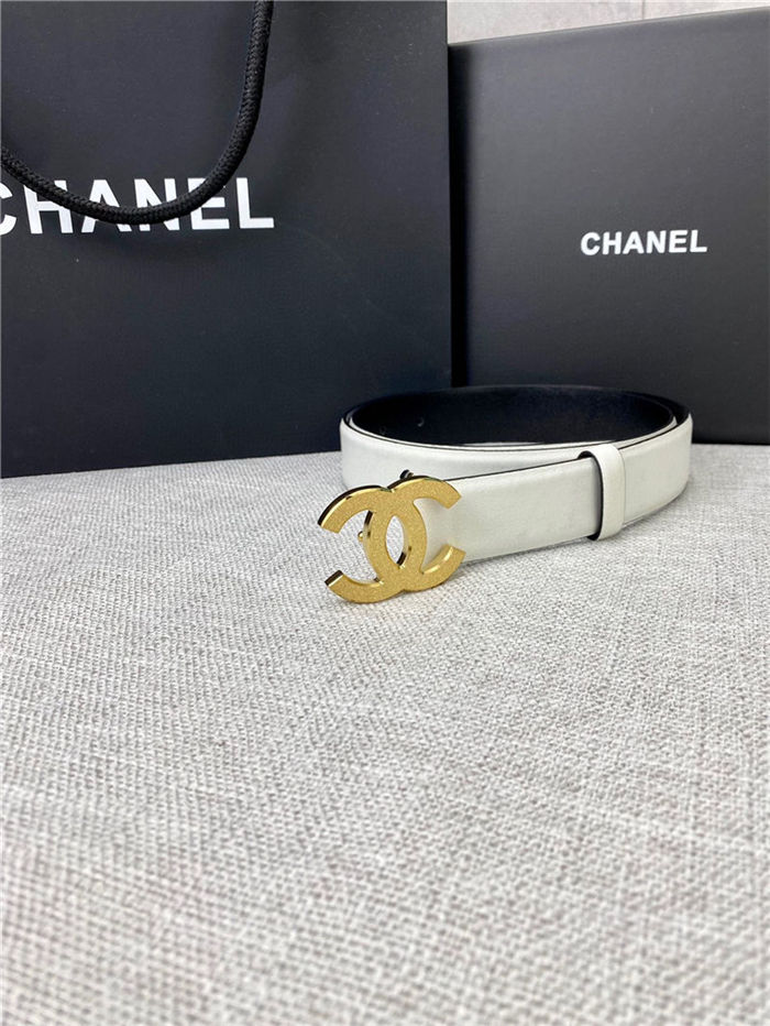 Chanel BELT Calfskin Gold/Silver Metal 30MM 2-1011 White 2022 High