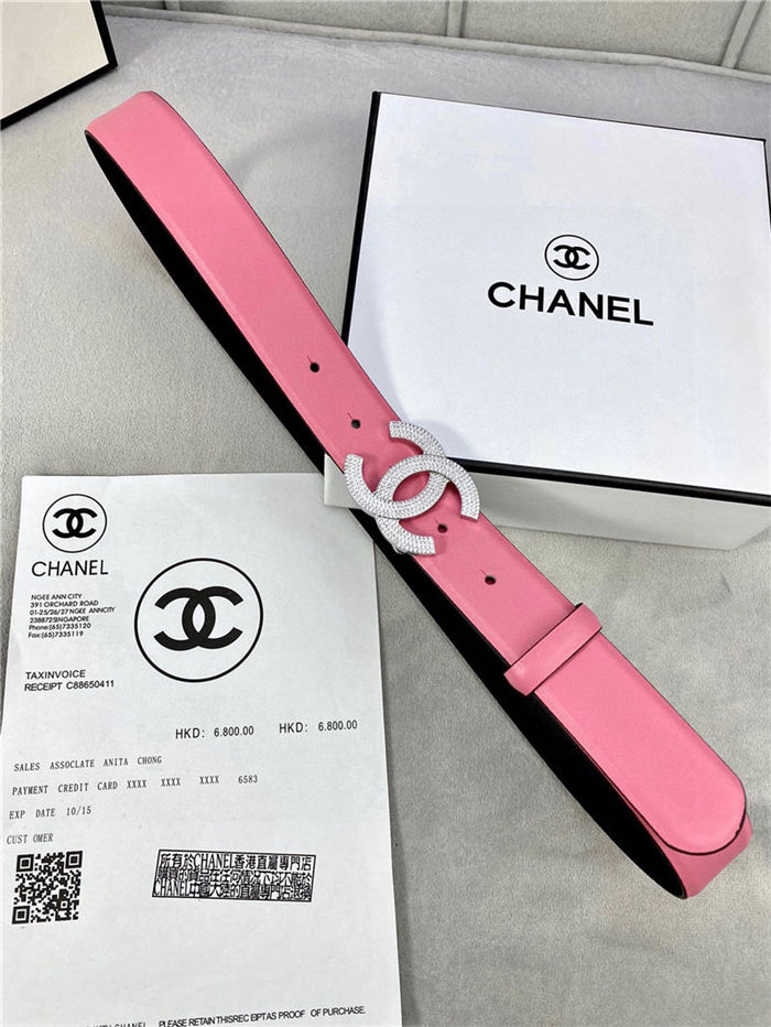 Chanel BELT Calfskin Gold/Silver Metal & Strass 30MM 2-1005 Rose Pink 2022 High