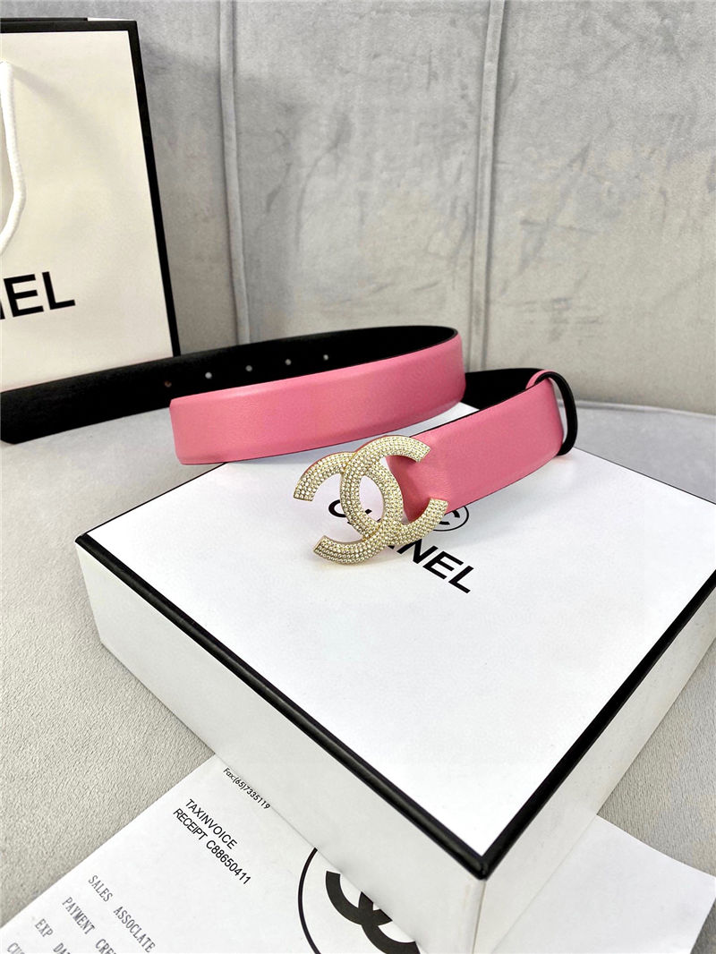 Chanel BELT Calfskin Gold/Silver Metal & Strass 30MM 2-1005 Rose Pink 2022 High