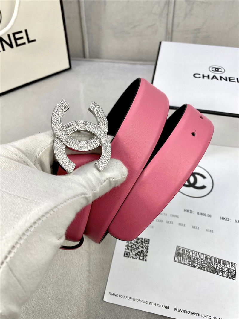 Chanel BELT Calfskin Gold/Silver Metal & Strass 30MM 2-1005 Rose Pink 2022 High