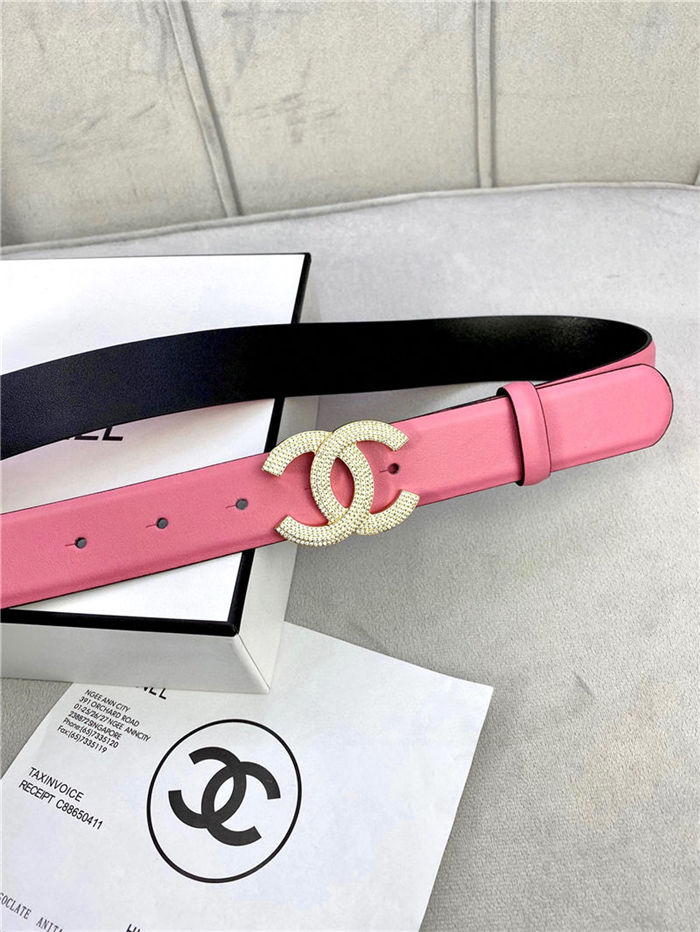 Chanel BELT Calfskin Gold/Silver Metal & Strass 30MM 2-1005 Rose Pink 2022 High