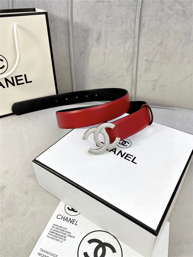 Chanel BELT Calfskin Gold/Silver Metal & Strass 30MM 2-1005 Red 2022 High