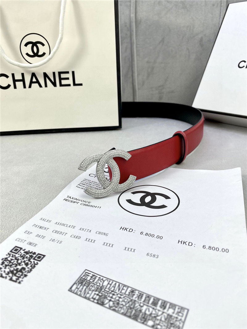 Chanel BELT Calfskin Gold/Silver Metal & Strass 30MM 2-1005 Red 2022 High