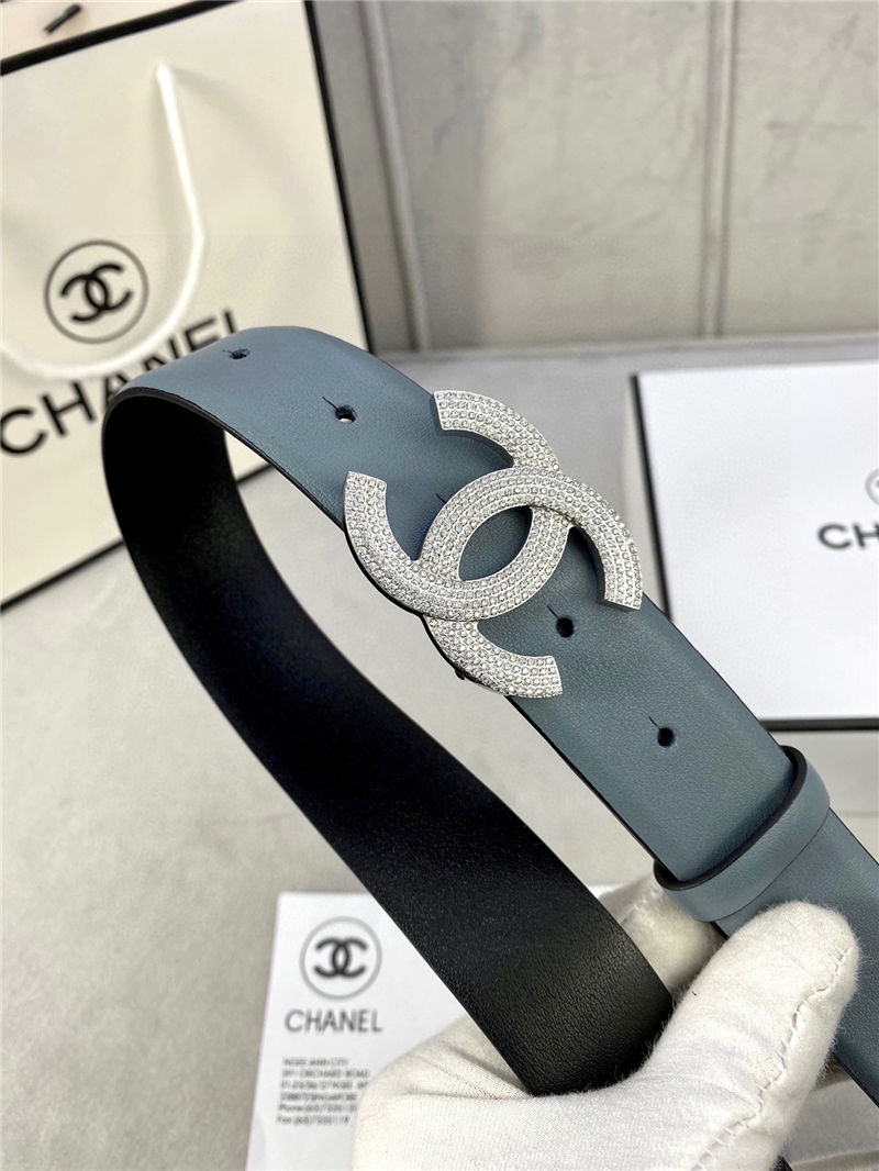 Chanel BELT Calfskin Gold/Silver Metal & Strass 30MM 2-1005 Grey Blue 2022 High