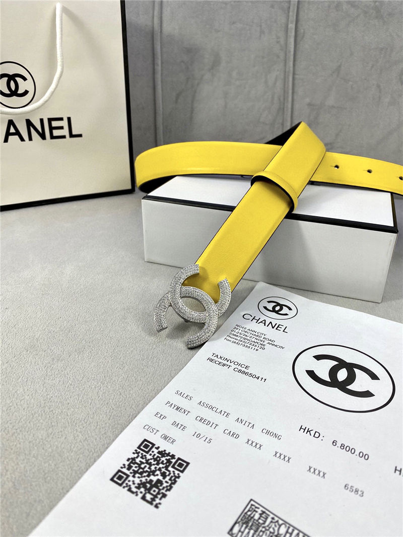 Chanel BELT Calfskin Gold/Silver Metal & Strass 30MM 2-1005 Yellow 2022 High