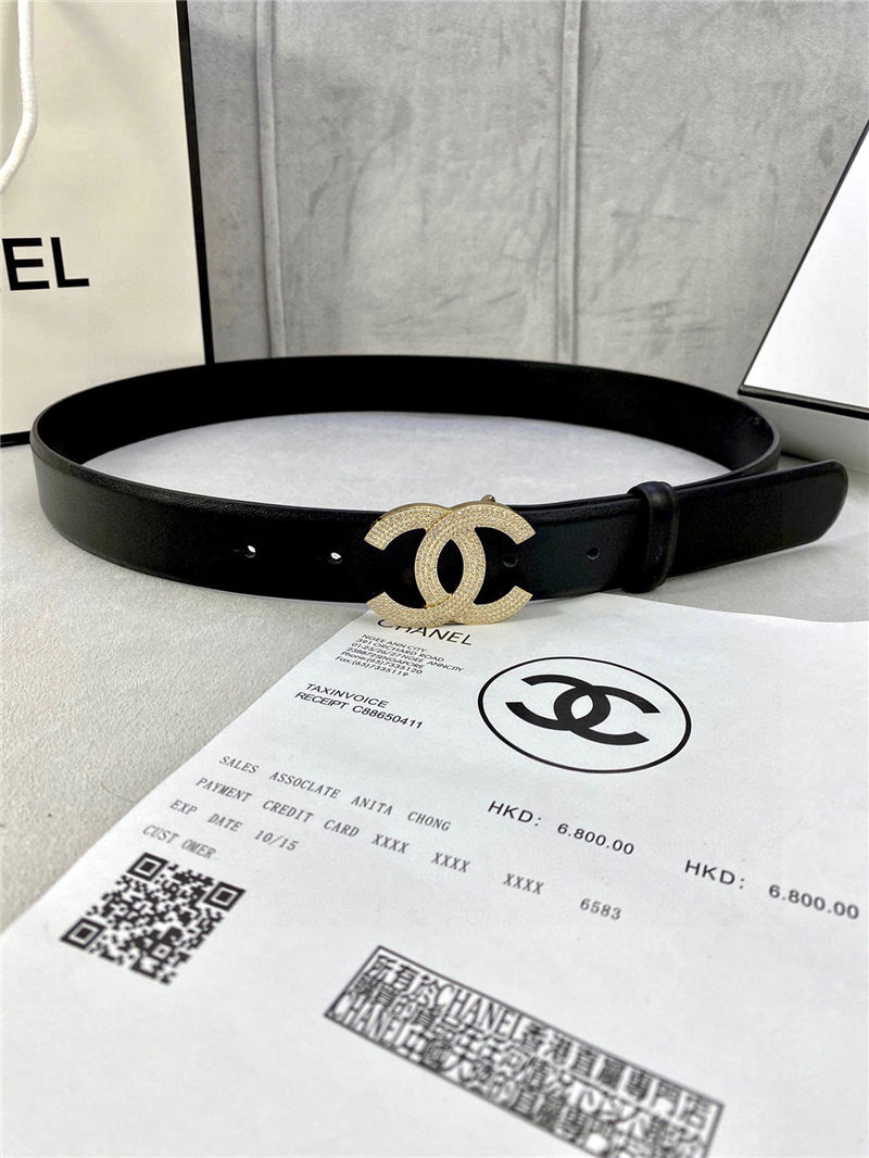 Chanel BELT Calfskin Gold/Silver Metal & Strass 30MM 2-1005 Black 2022 High