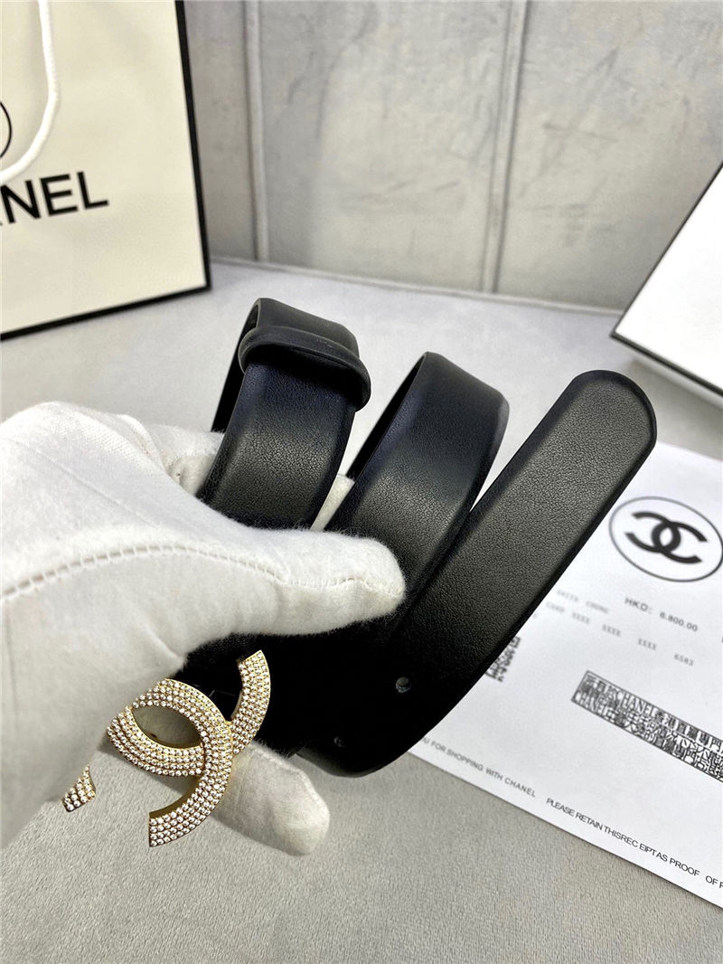 Chanel BELT Calfskin Gold/Silver Metal & Strass 30MM 2-1005 Black 2022 High