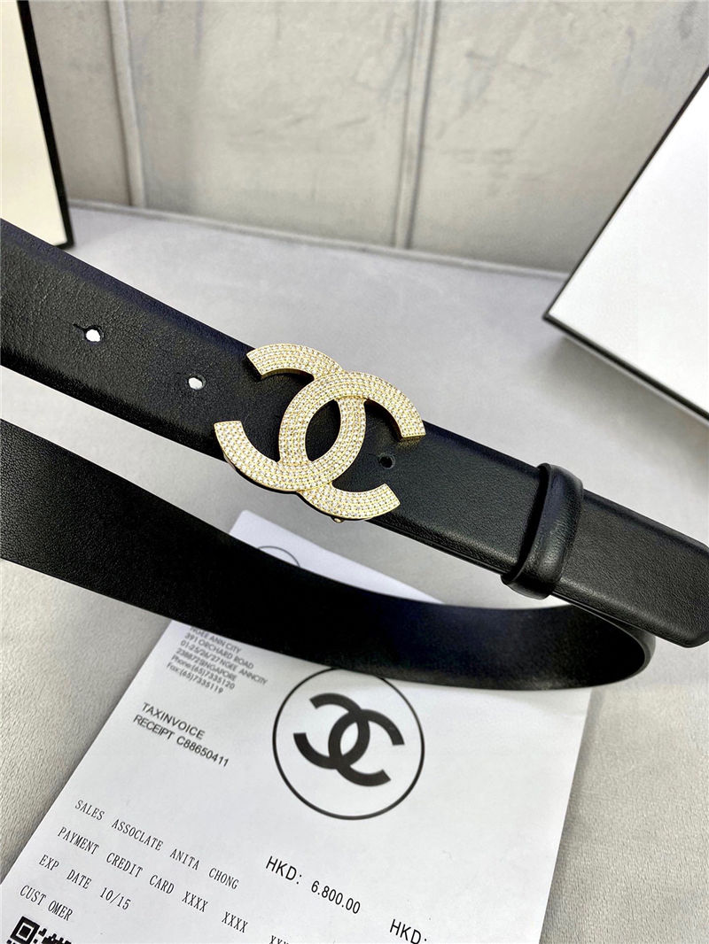 Chanel BELT Calfskin Gold/Silver Metal & Strass 30MM 2-1005 Black 2022 High