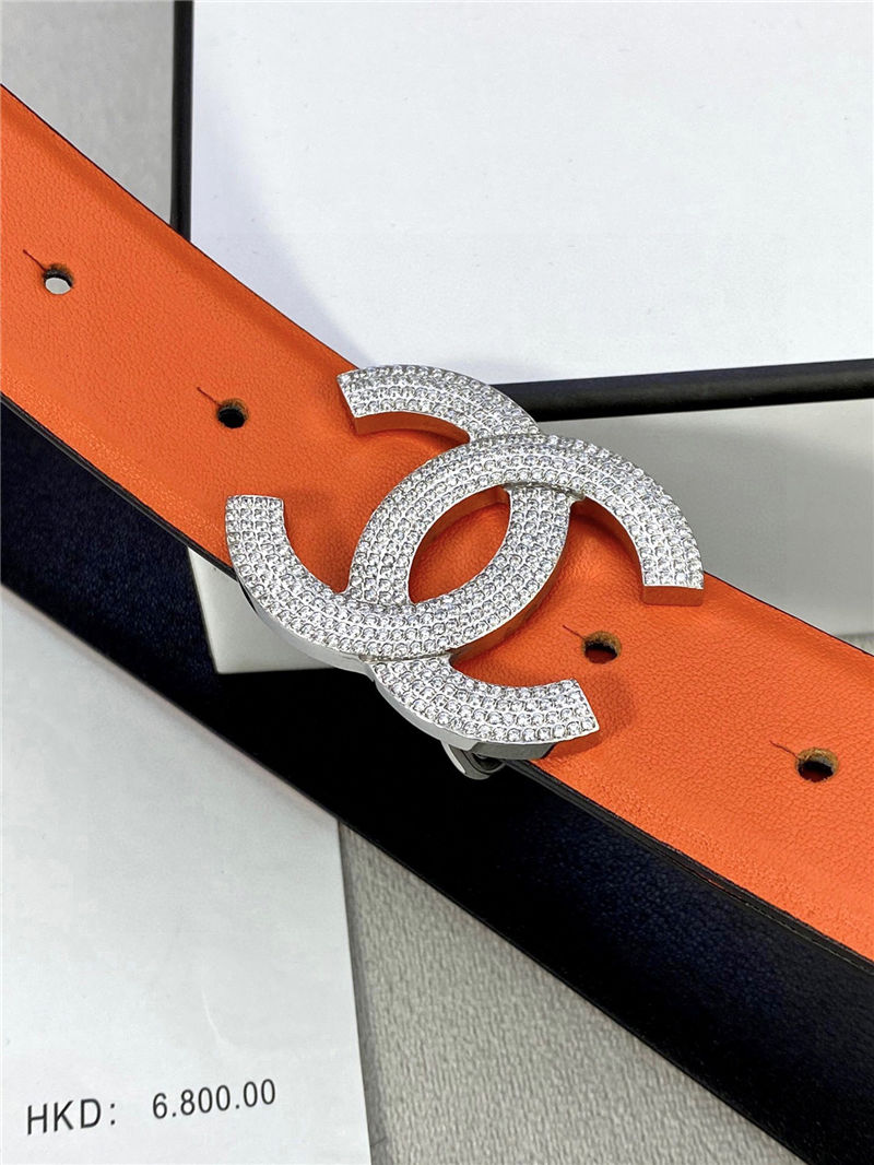 Chanel BELT Calfskin Gold/Silver Metal & Strass 30MM 2-1005 Orange 2022 High