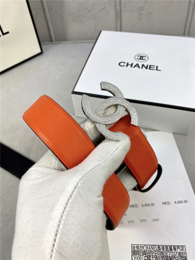 Chanel BELT Calfskin Gold/Silver Metal & Strass 30MM 2-1005 Orange 2022 High