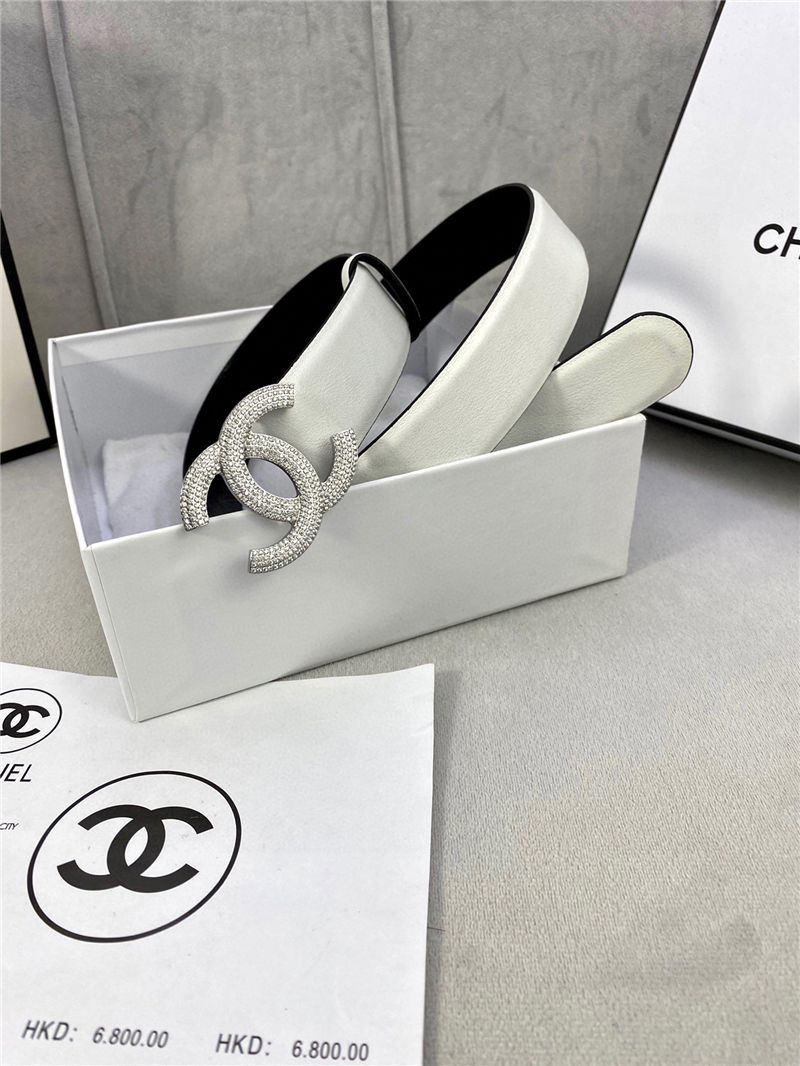 Chanel BELT Calfskin Gold/Silver Metal & Strass 30MM 2-1005 White 2022 High