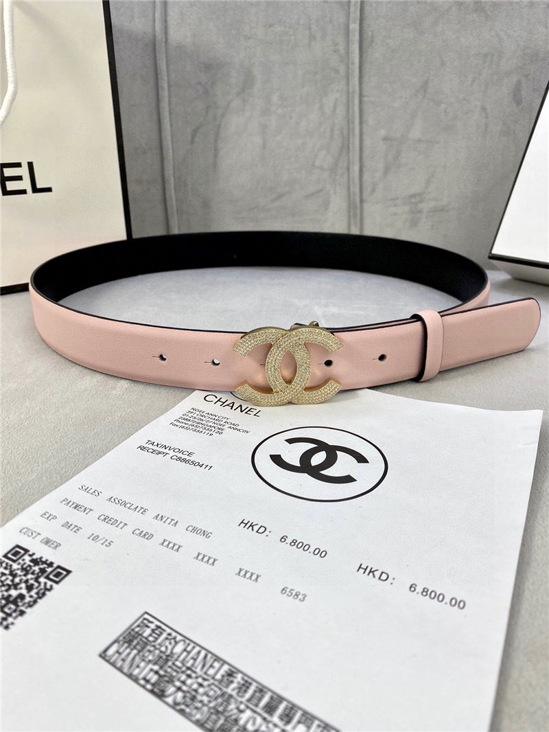 Chanel BELT Calfskin Gold/Silver Metal & Strass 30MM 2-1005 Pink 2022 High