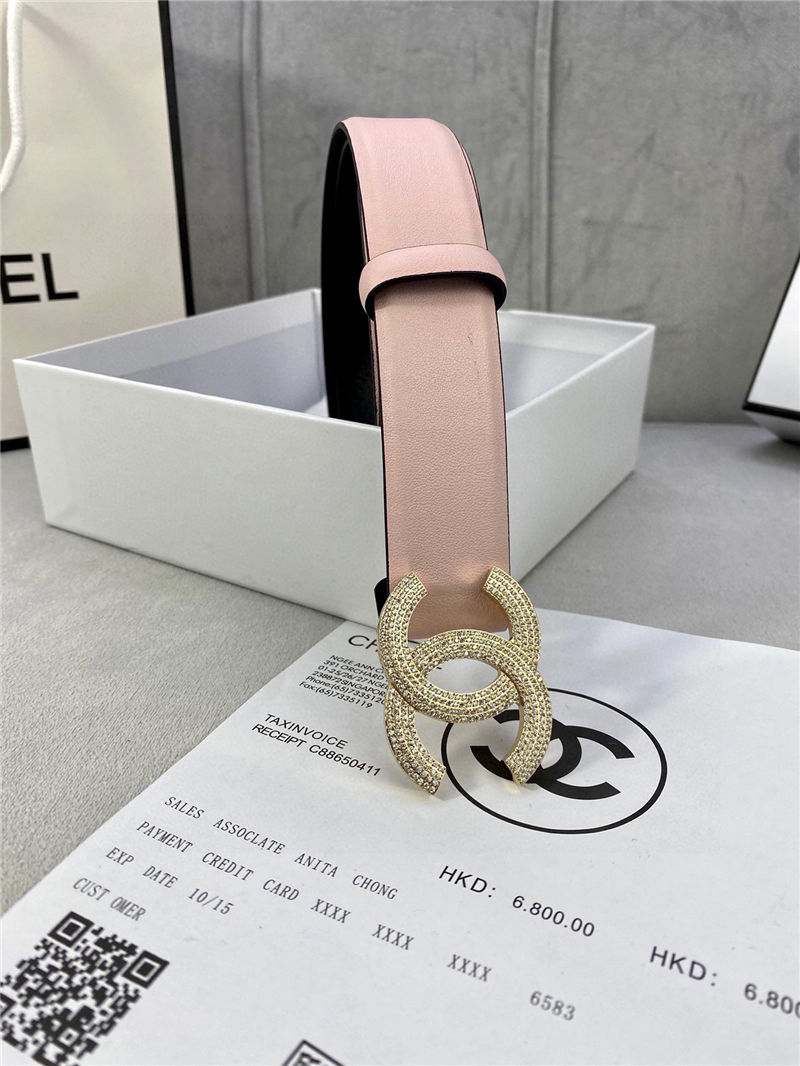 Chanel BELT Calfskin Gold/Silver Metal & Strass 30MM 2-1005 Pink 2022 High