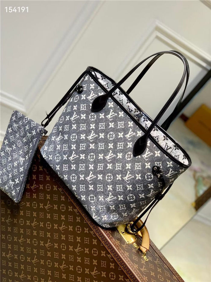 Louis Vuitton Neverfull MM Bag Denim textile jacquard M21465 High