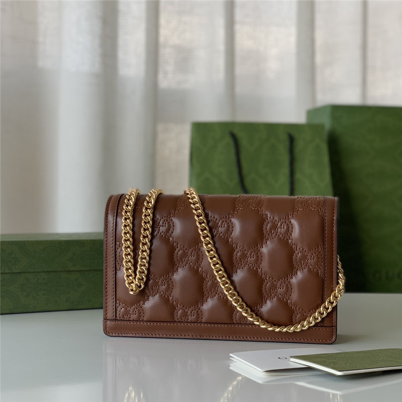 Gucci GG Matelassé chain wallet 723787 Leather Brown High