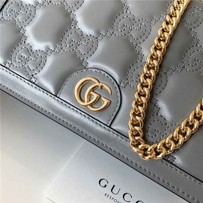 Gucci GG Matelassé chain wallet 723787 Leather Grey High