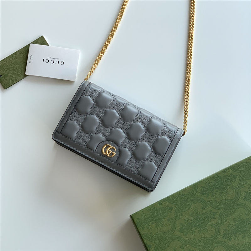 Gucci GG Matelassé chain wallet 723787 Leather Grey High