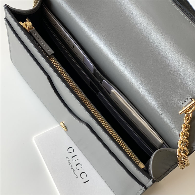 Gucci GG Matelassé chain wallet 723787 Leather Grey High